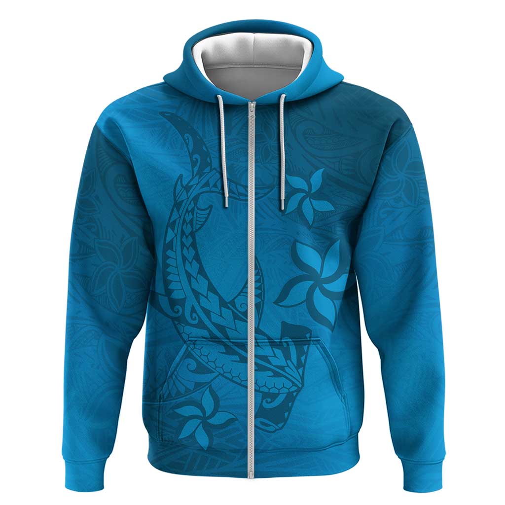Blue Gradient Polynesia Zip Hoodie Hawaiian Tribal Hammerhead Shark Tattoo LT14 Zip Hoodie Blue - Polynesian Pride