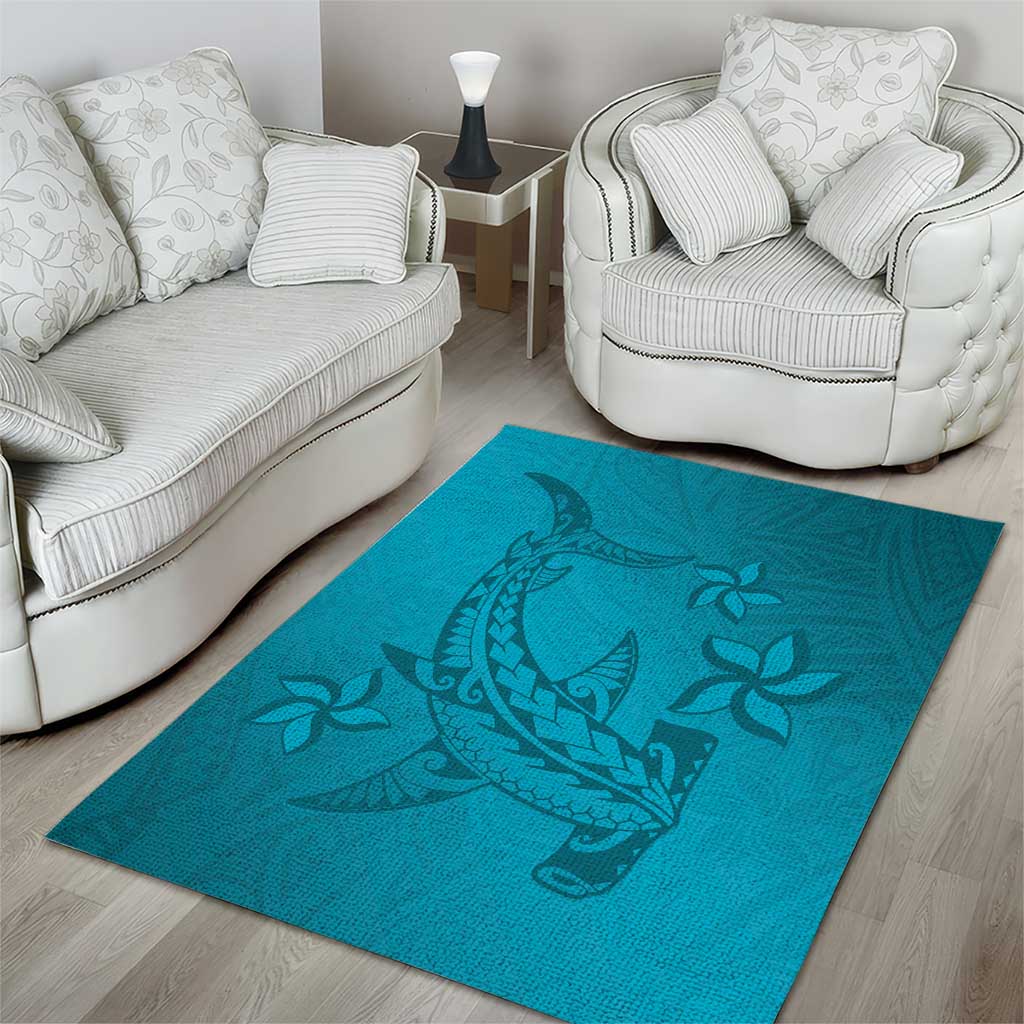 Dark Cyan Gradient Polynesia Area Rug Hawaiian Tribal Hammerhead Shark Tattoo