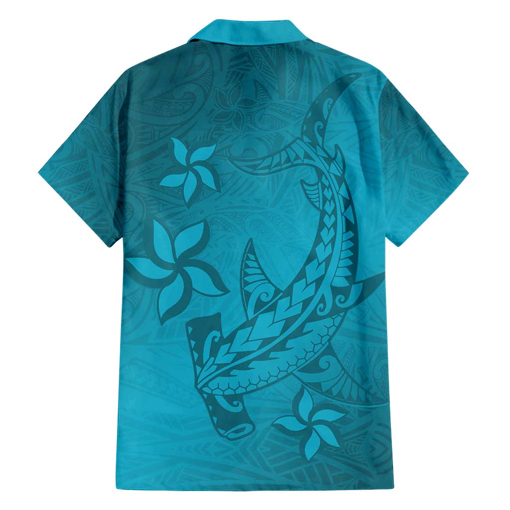Dark Cyan Gradient Polynesia Family Matching Long Sleeve Bodycon Dress and Hawaiian Shirt Hawaiian Tribal Hammerhead Shark Tattoo