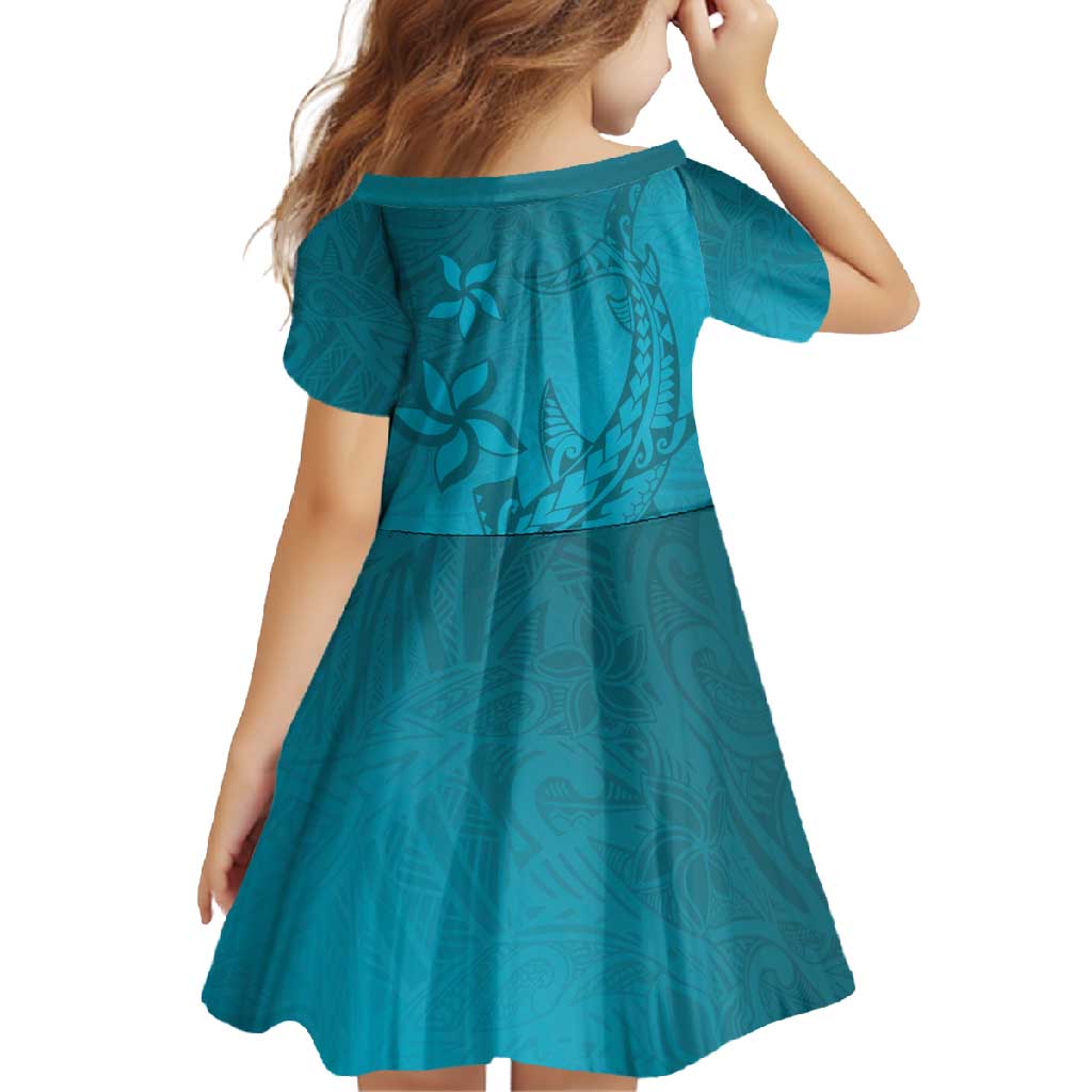 Dark Cyan Gradient Polynesia Family Matching Mermaid Dress and Hawaiian Shirt Hawaiian Tribal Hammerhead Shark Tattoo LT14 - Polynesian Pride