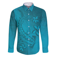 Dark Cyan Gradient Polynesia Family Matching Puletasi and Hawaiian Shirt Hawaiian Tribal Hammerhead Shark Tattoo