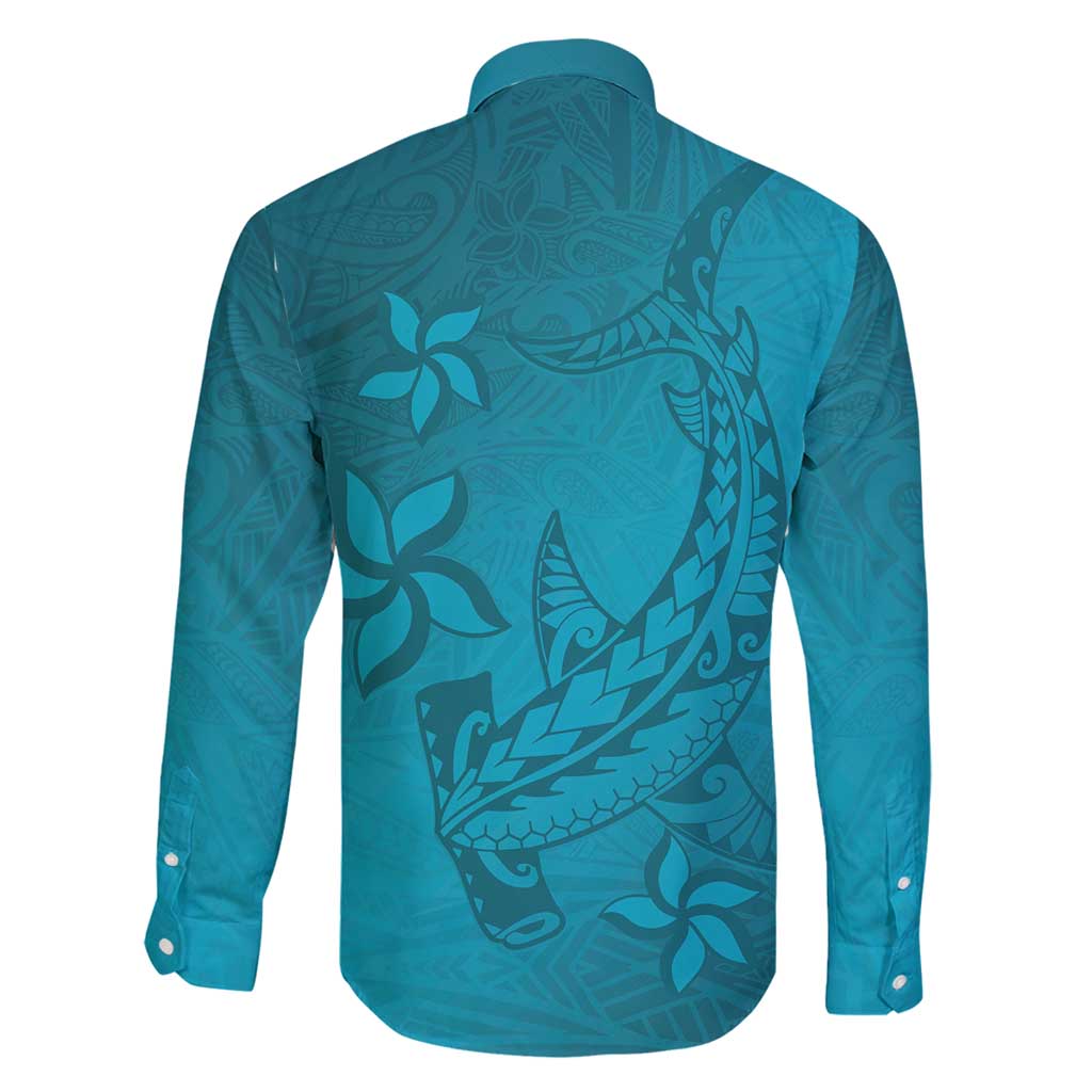 Dark Cyan Gradient Polynesia Family Matching Tank Maxi Dress and Hawaiian Shirt Hawaiian Tribal Hammerhead Shark Tattoo LT14 - Polynesian Pride