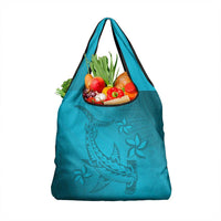 Dark Cyan Gradient Polynesia Grocery Bag Hawaiian Tribal Hammerhead Shark Tattoo