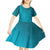 Dark Cyan Gradient Polynesia Kid Short Sleeve Dress Hawaiian Tribal Hammerhead Shark Tattoo