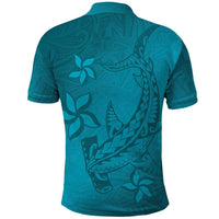 Dark Cyan Gradient Polynesia Polo Shirt Hawaiian Tribal Hammerhead Shark Tattoo