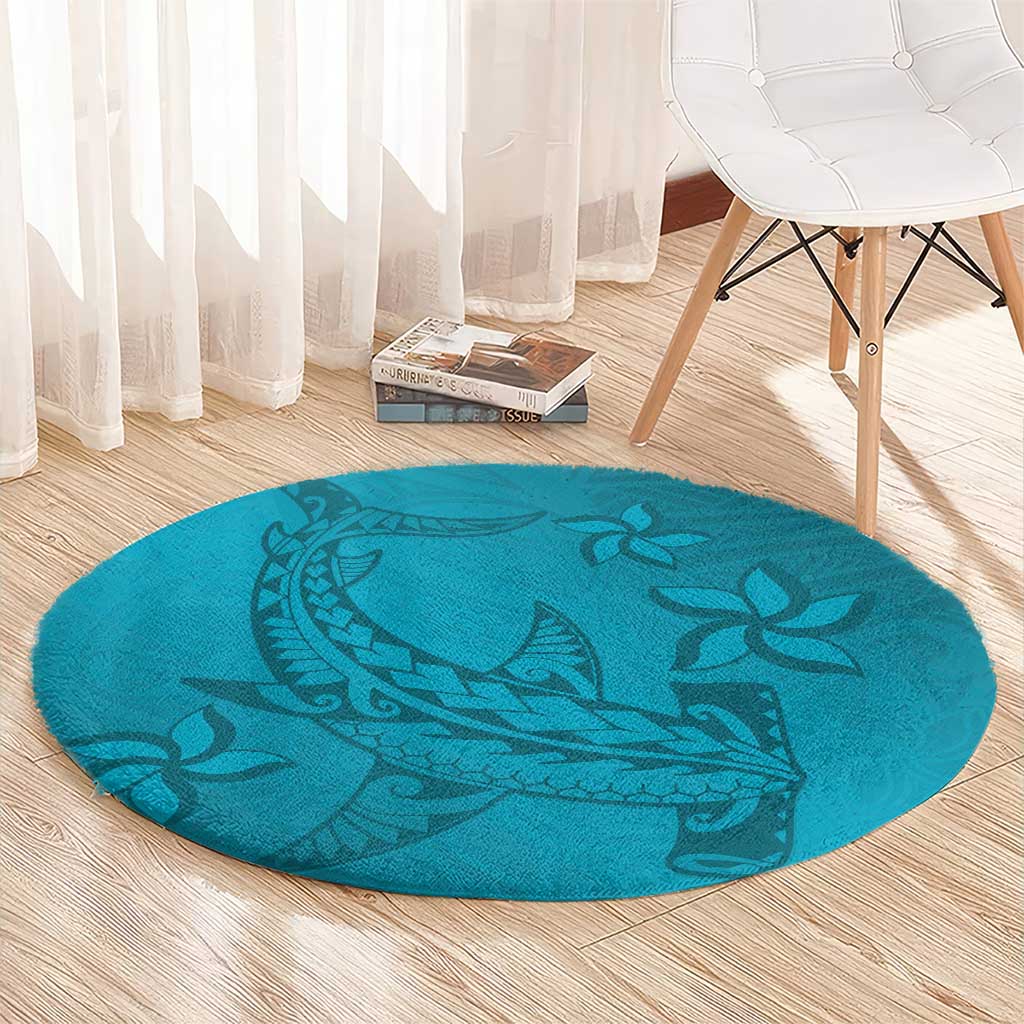Dark Cyan Gradient Polynesia Round Carpet Hawaiian Tribal Hammerhead Shark Tattoo LT14 - Polynesian Pride