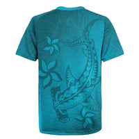 Dark Cyan Gradient Polynesia Rugby Jersey Hawaiian Tribal Hammerhead Shark Tattoo