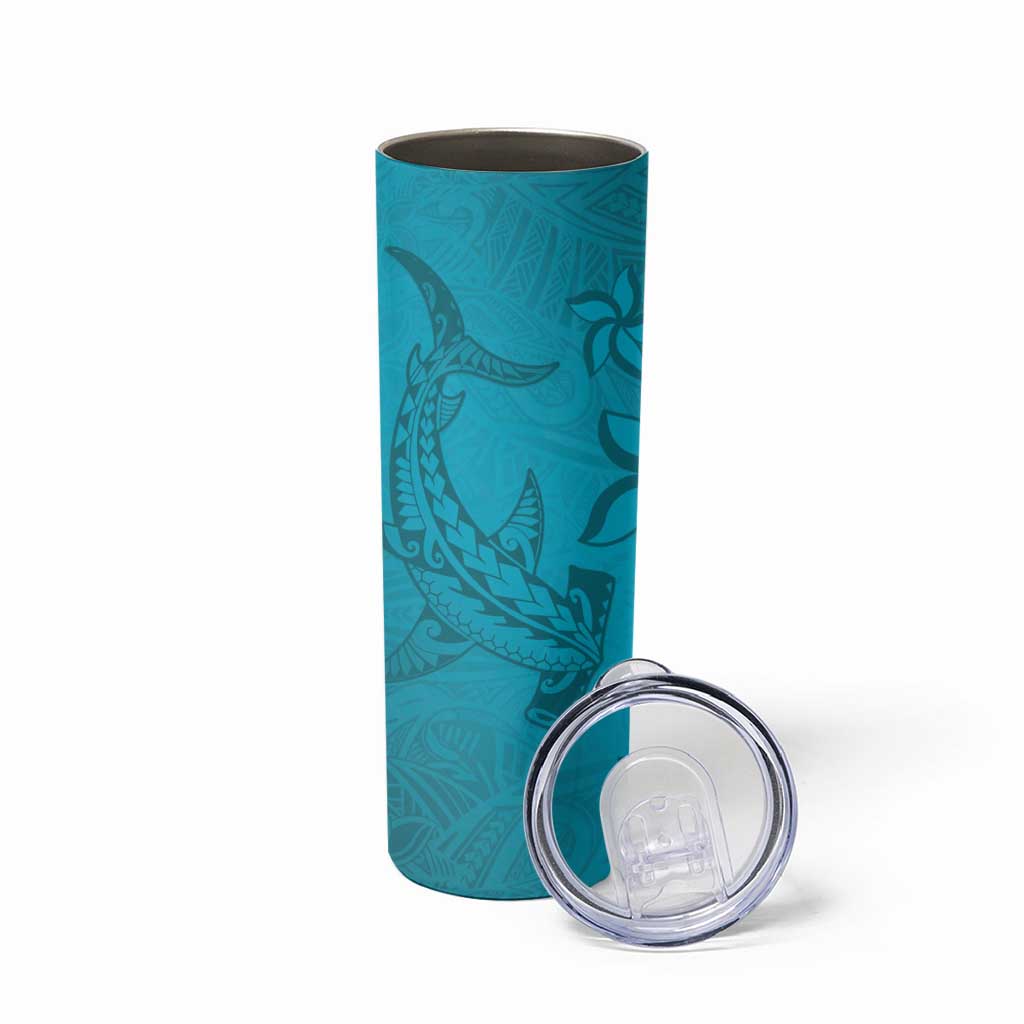 Dark Cyan Gradient Polynesia Skinny Tumbler Hawaiian Tribal Hammerhead Shark Tattoo