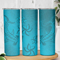 Dark Cyan Gradient Polynesia Skinny Tumbler Hawaiian Tribal Hammerhead Shark Tattoo
