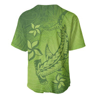 Green Gradient Polynesia Baseball Jersey Hawaiian Tribal Hammerhead Shark Tattoo LT14 - Polynesian Pride