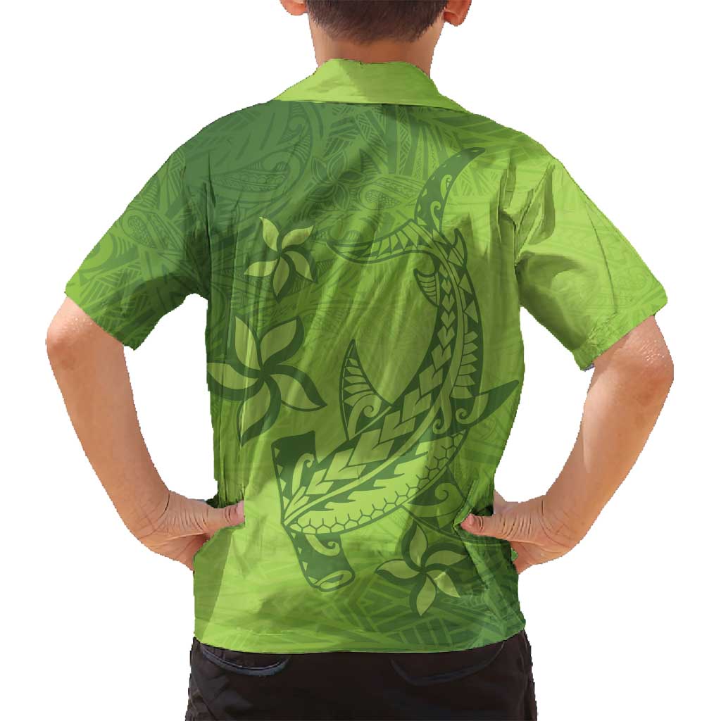 Green Gradient Polynesia Family Matching Summer Maxi Dress and Hawaiian Shirt Hawaiian Tribal Hammerhead Shark Tattoo LT14 - Polynesian Pride