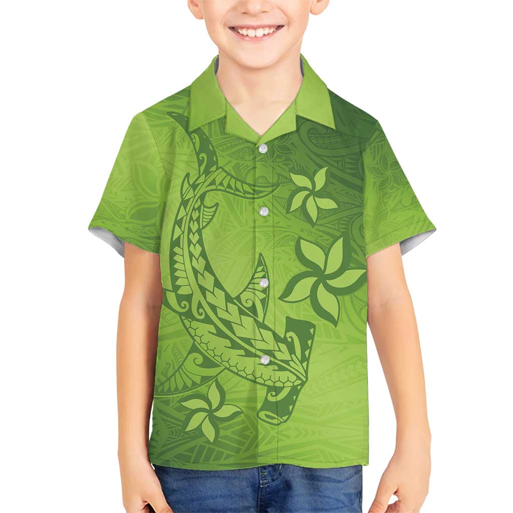 Green Gradient Polynesia Family Matching Summer Maxi Dress and Hawaiian Shirt Hawaiian Tribal Hammerhead Shark Tattoo LT14 Son's Shirt Green - Polynesian Pride