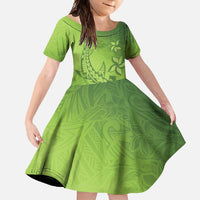 Green Gradient Polynesia Family Matching Tank Maxi Dress and Hawaiian Shirt Hawaiian Tribal Hammerhead Shark Tattoo LT14 Daughter's Dress Green - Polynesian Pride