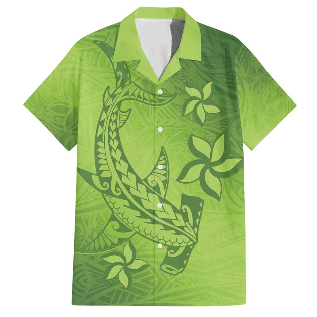 Green Gradient Polynesia Family Matching Tank Maxi Dress and Hawaiian Shirt Hawaiian Tribal Hammerhead Shark Tattoo LT14 Dad's Shirt - Short Sleeve Green - Polynesian Pride