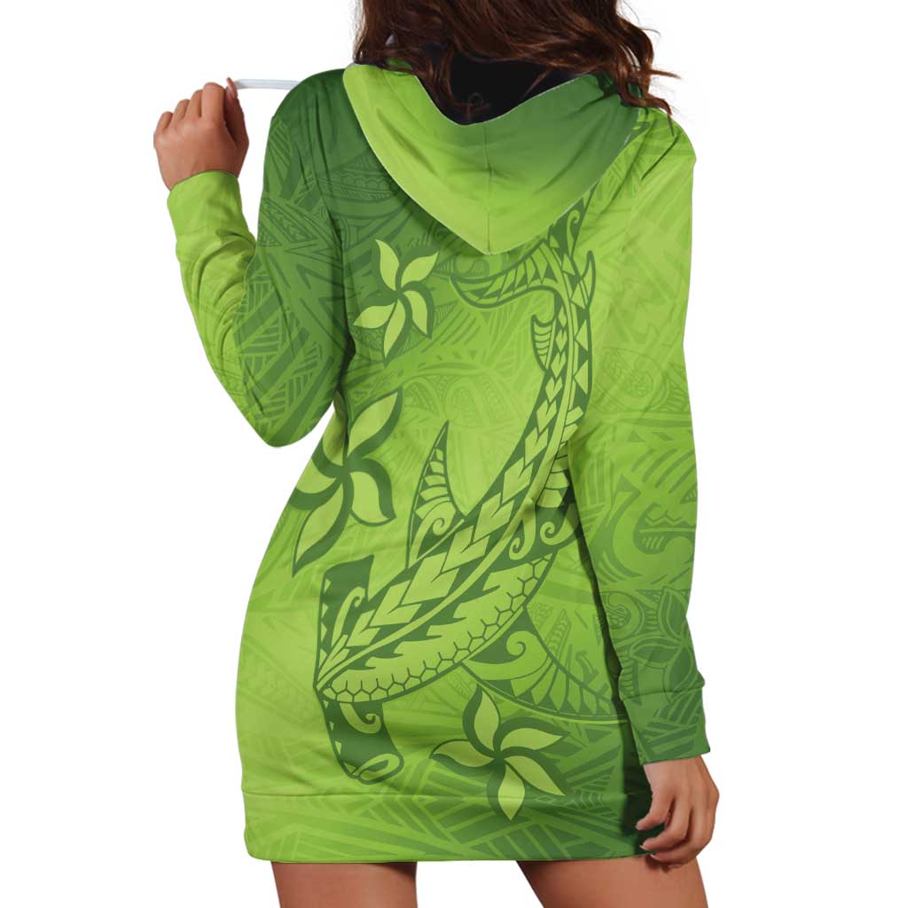 Green Gradient Polynesia Hoodie Dress Hawaiian Tribal Hammerhead Shark Tattoo