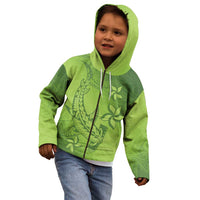 Green Gradient Polynesia Kid Hoodie Hawaiian Tribal Hammerhead Shark Tattoo