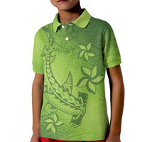 Green Gradient Polynesia Kid Polo Shirt Hawaiian Tribal Hammerhead Shark Tattoo