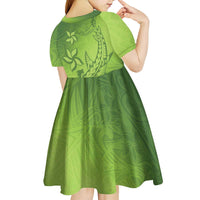 Green Gradient Polynesia Kid Short Sleeve Dress Hawaiian Tribal Hammerhead Shark Tattoo