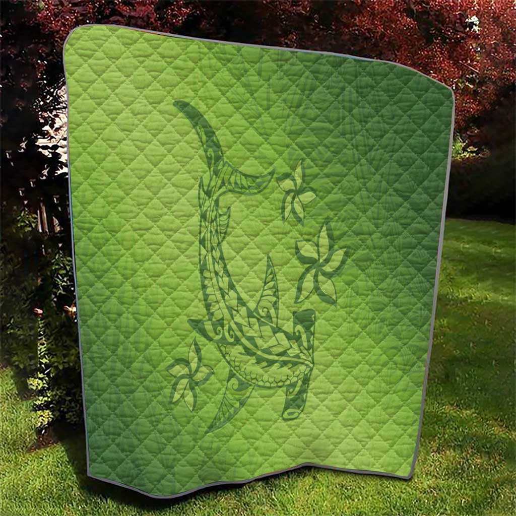Green Gradient Polynesia Quilt Hawaiian Tribal Hammerhead Shark Tattoo