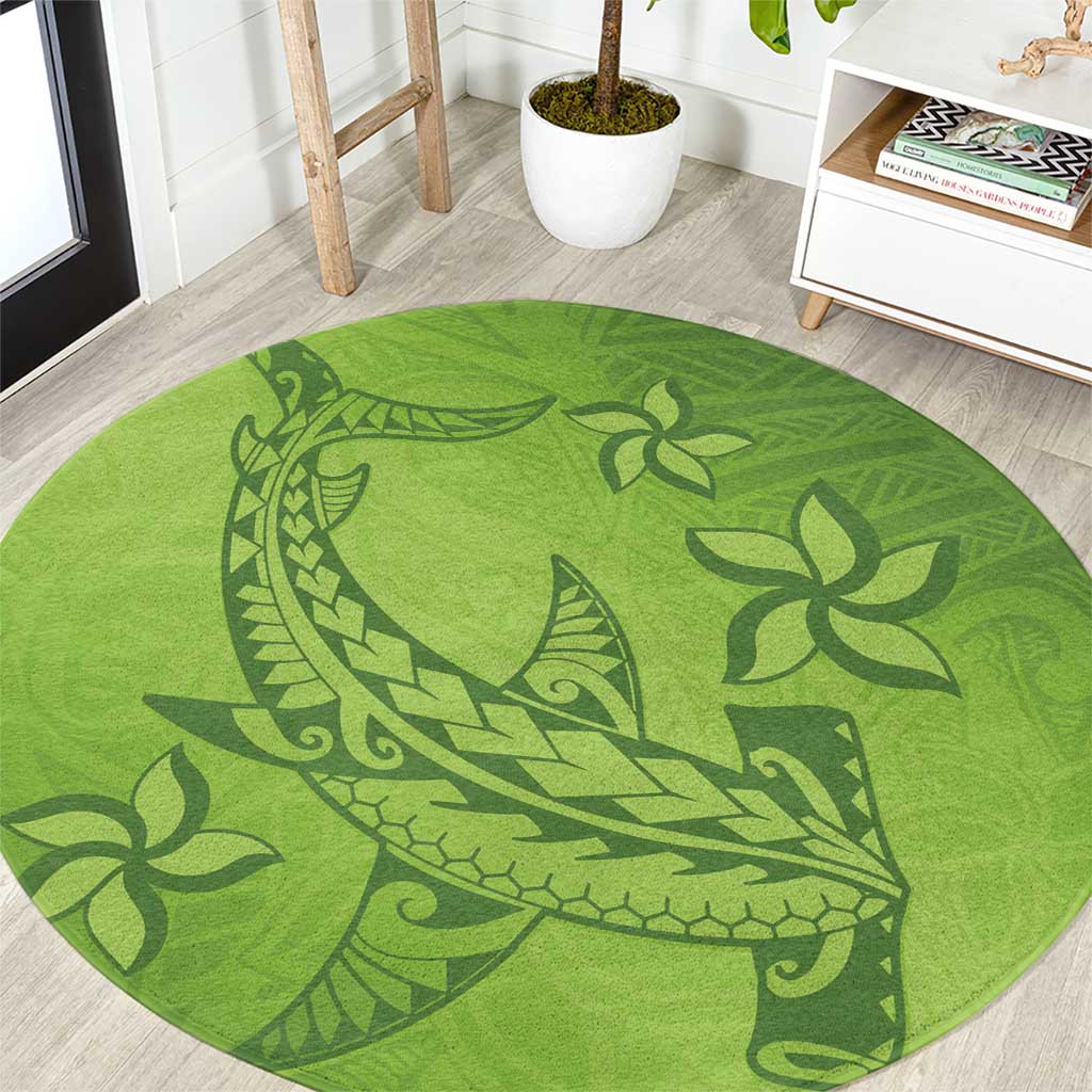 Green Gradient Polynesia Round Carpet Hawaiian Tribal Hammerhead Shark Tattoo LT14 Green - Polynesian Pride