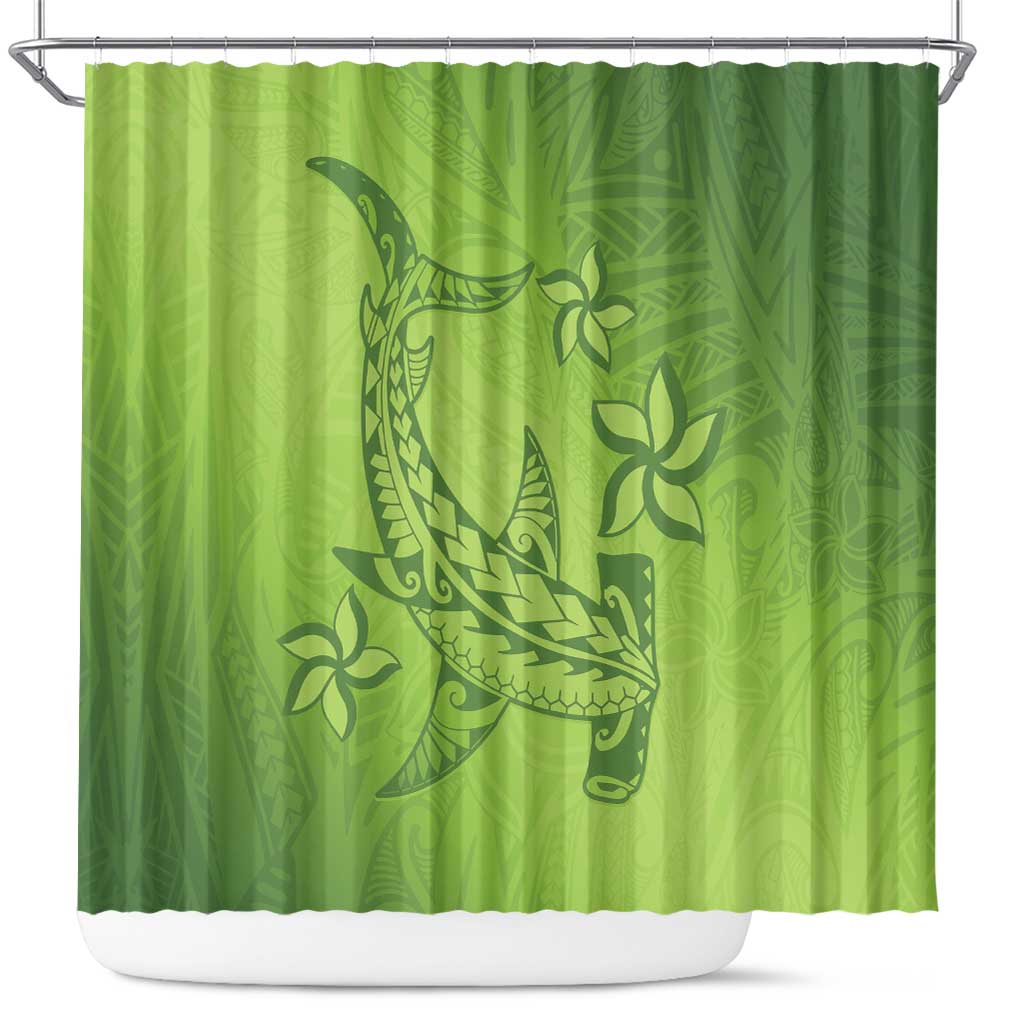 Green Gradient Polynesia Shower Curtain Hawaiian Tribal Hammerhead Shark Tattoo LT14 Green - Polynesian Pride
