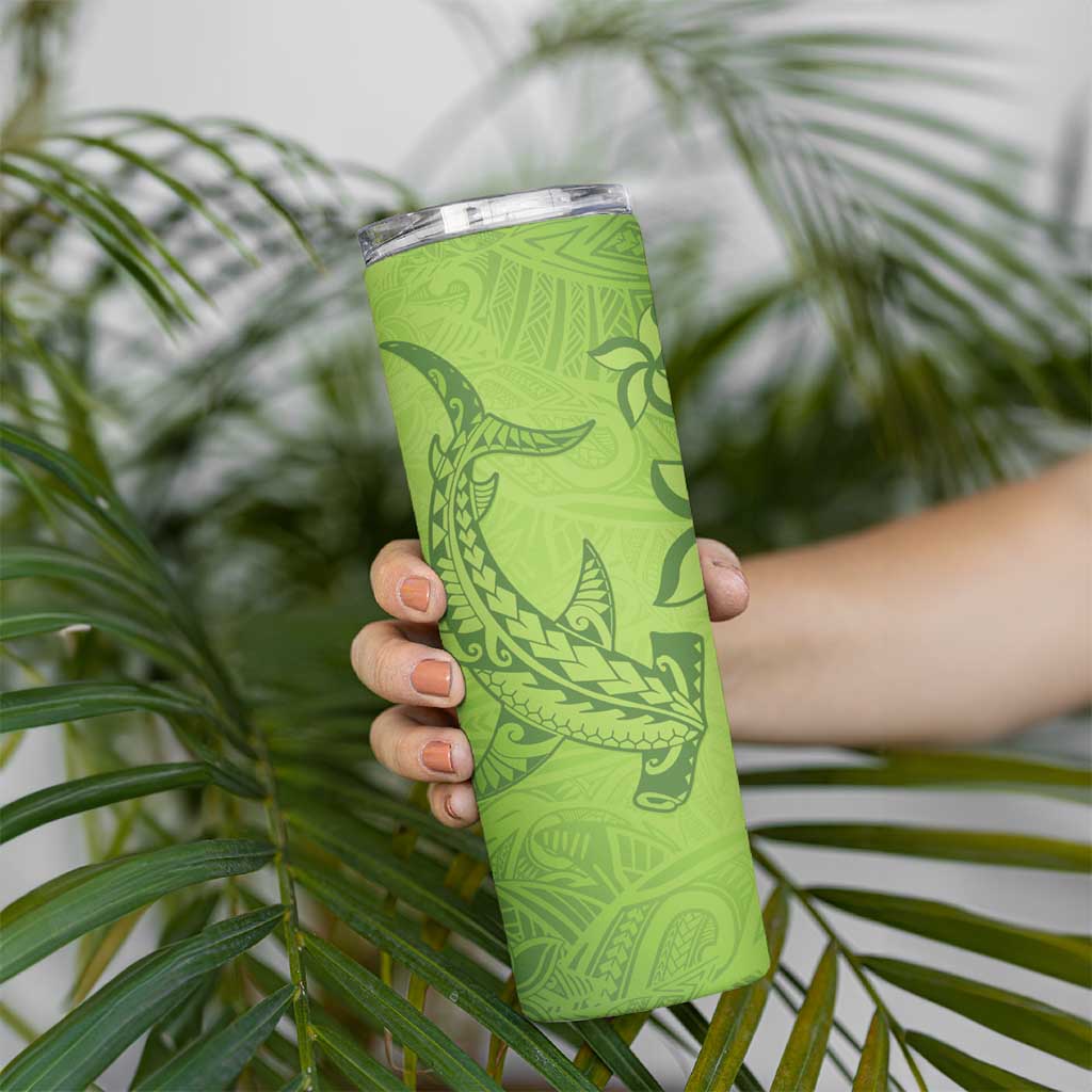 Green Gradient Polynesia Skinny Tumbler Hawaiian Tribal Hammerhead Shark Tattoo