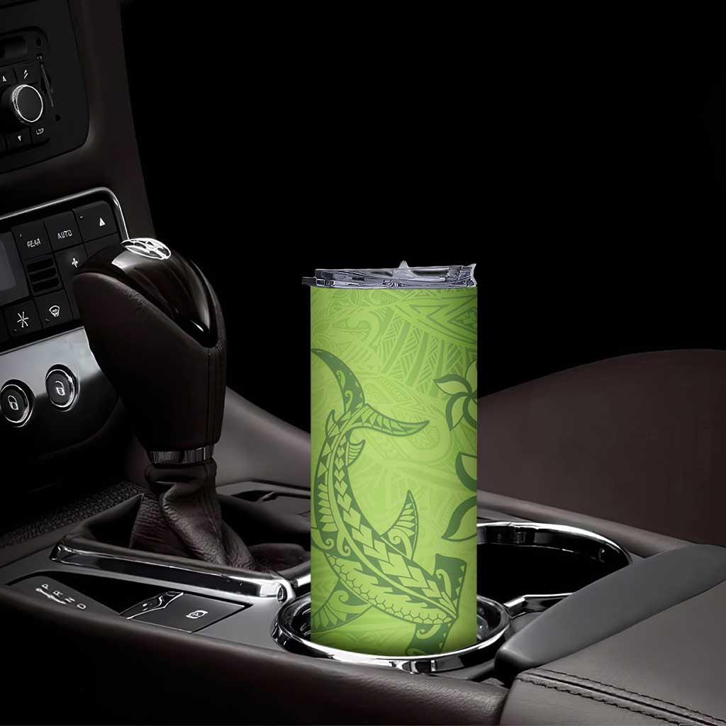 Green Gradient Polynesia Skinny Tumbler Hawaiian Tribal Hammerhead Shark Tattoo