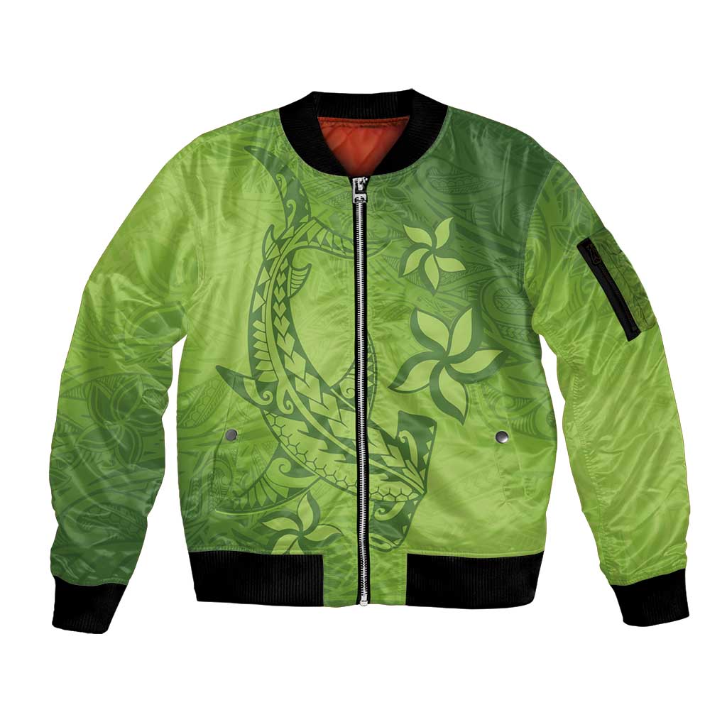 Green Gradient Polynesia Sleeve Zip Bomber Jacket Hawaiian Tribal Hammerhead Shark Tattoo LT14 Unisex Green - Polynesian Pride