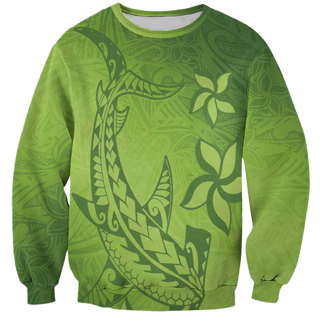 Green Gradient Polynesia Sweatshirt Hawaiian Tribal Hammerhead Shark Tattoo