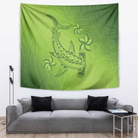 Green Gradient Polynesia Tapestry Hawaiian Tribal Hammerhead Shark Tattoo