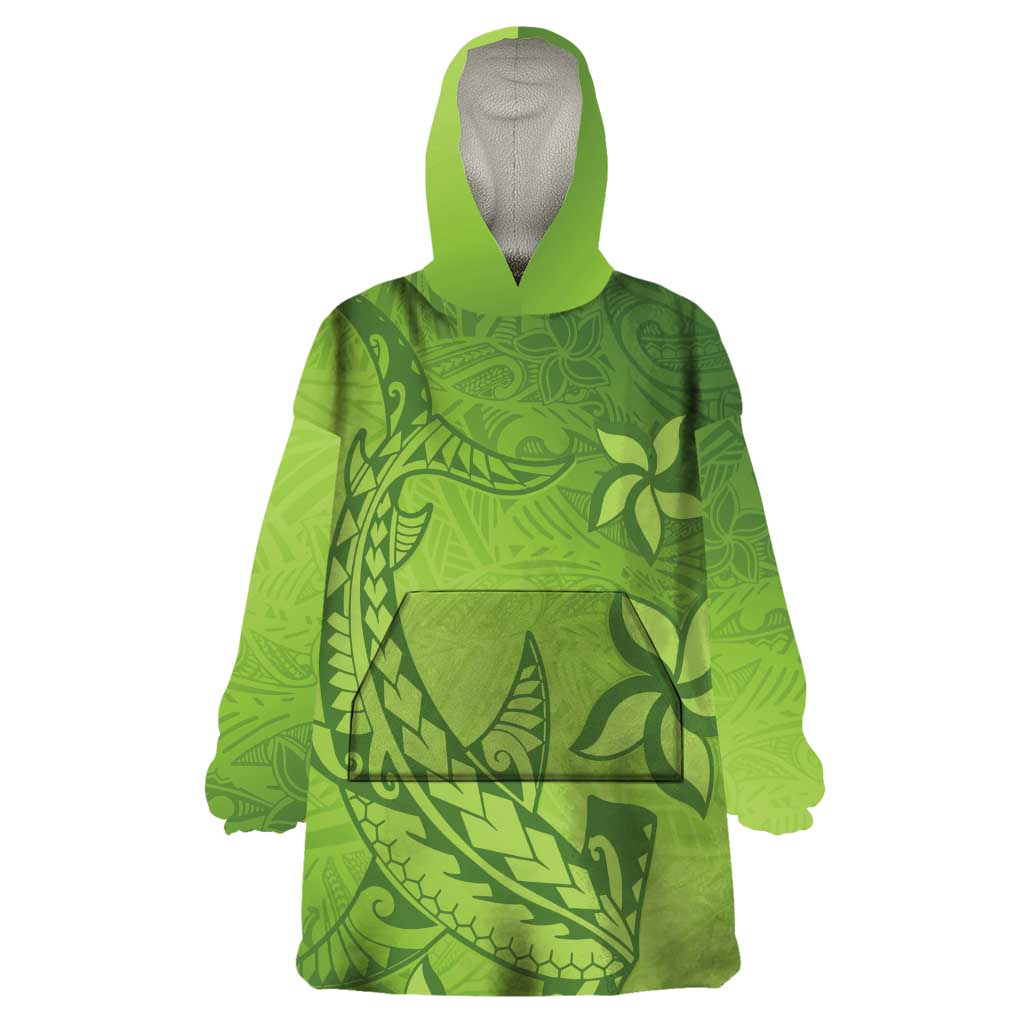 Green Gradient Polynesia Wearable Blanket Hoodie Hawaiian Tribal Hammerhead Shark Tattoo LT14 One Size Green - Polynesian Pride