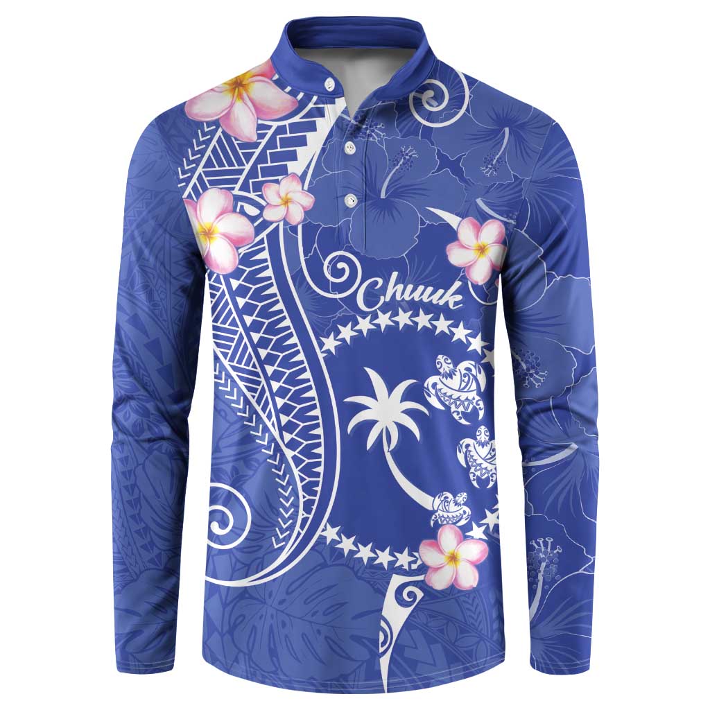 FSM Chuuk Constitution Day Button Sweatshirt Frangipani Flowers Polynesian Curves Style LT14 Blue - Polynesian Pride
