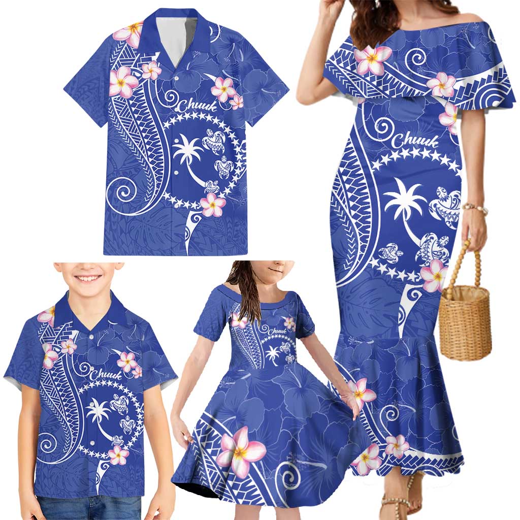 FSM Chuuk Constitution Day Family Matching Mermaid Dress and Hawaiian Shirt Frangipani Flowers Polynesian Curves Style LT14 - Polynesian Pride
