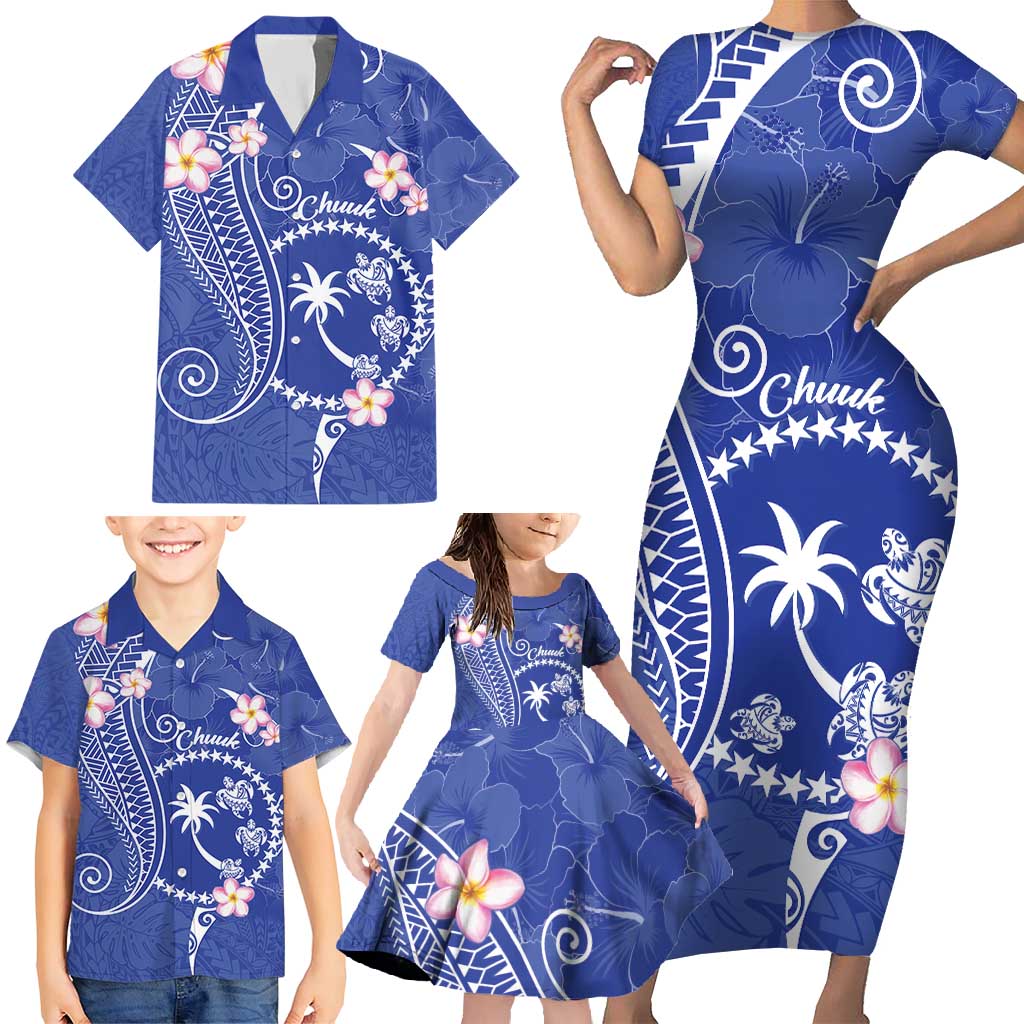 FSM Chuuk Constitution Day Family Matching Short Sleeve Bodycon Dress and Hawaiian Shirt Frangipani Flowers Polynesian Curves Style LT14 - Polynesian Pride