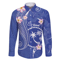 FSM Chuuk Constitution Day Family Matching Short Sleeve Bodycon Dress and Hawaiian Shirt Frangipani Flowers Polynesian Curves Style LT14 Dad's Shirt - Long Sleeve Blue - Polynesian Pride