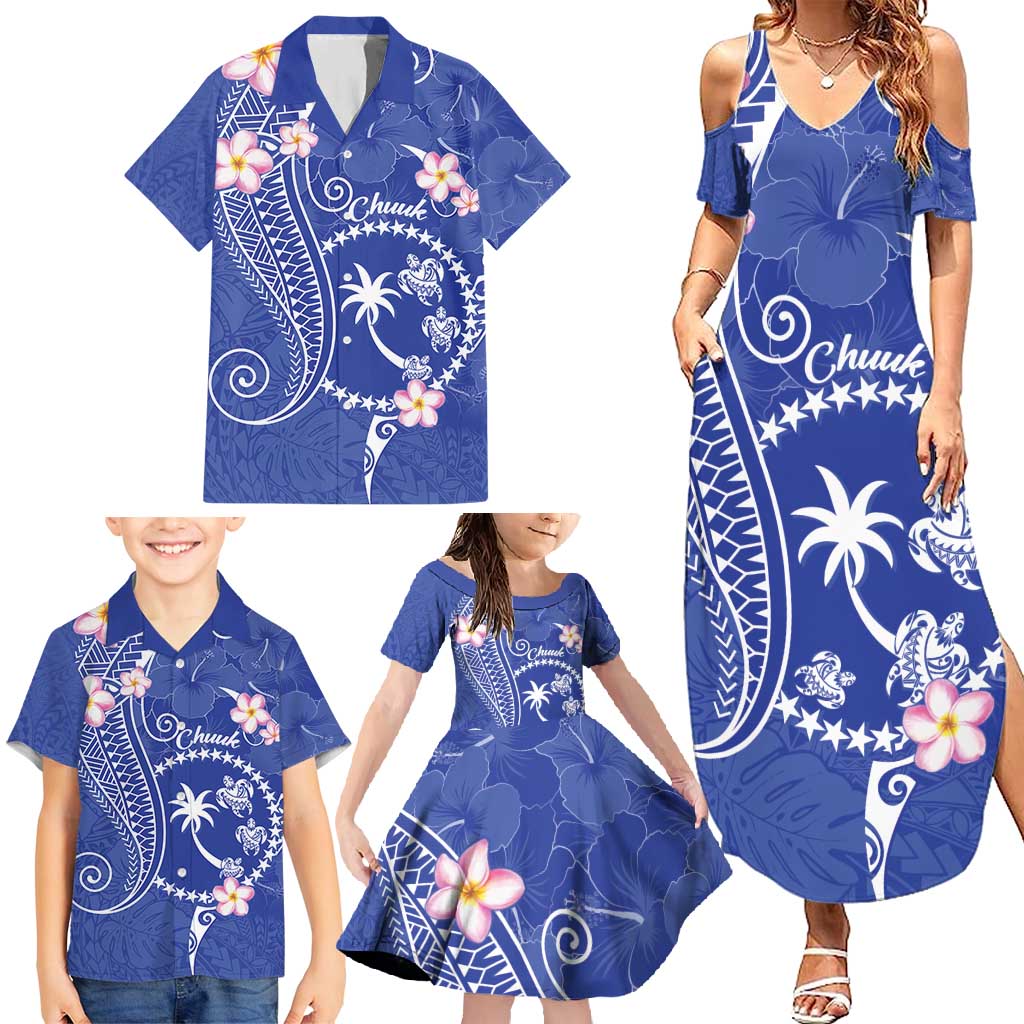 FSM Chuuk Constitution Day Family Matching Summer Maxi Dress and Hawaiian Shirt Frangipani Flowers Polynesian Curves Style LT14 - Polynesian Pride