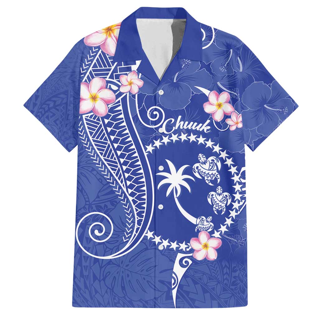 FSM Chuuk Constitution Day Family Matching Summer Maxi Dress and Hawaiian Shirt Frangipani Flowers Polynesian Curves Style LT14 Dad's Shirt - Short Sleeve Blue - Polynesian Pride