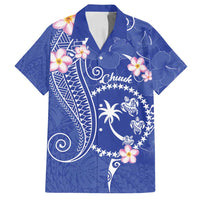 FSM Chuuk Constitution Day Family Matching Summer Maxi Dress and Hawaiian Shirt Frangipani Flowers Polynesian Curves Style LT14 Dad's Shirt - Short Sleeve Blue - Polynesian Pride