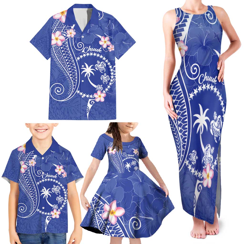 FSM Chuuk Constitution Day Family Matching Tank Maxi Dress and Hawaiian Shirt Frangipani Flowers Polynesian Curves Style LT14 - Polynesian Pride
