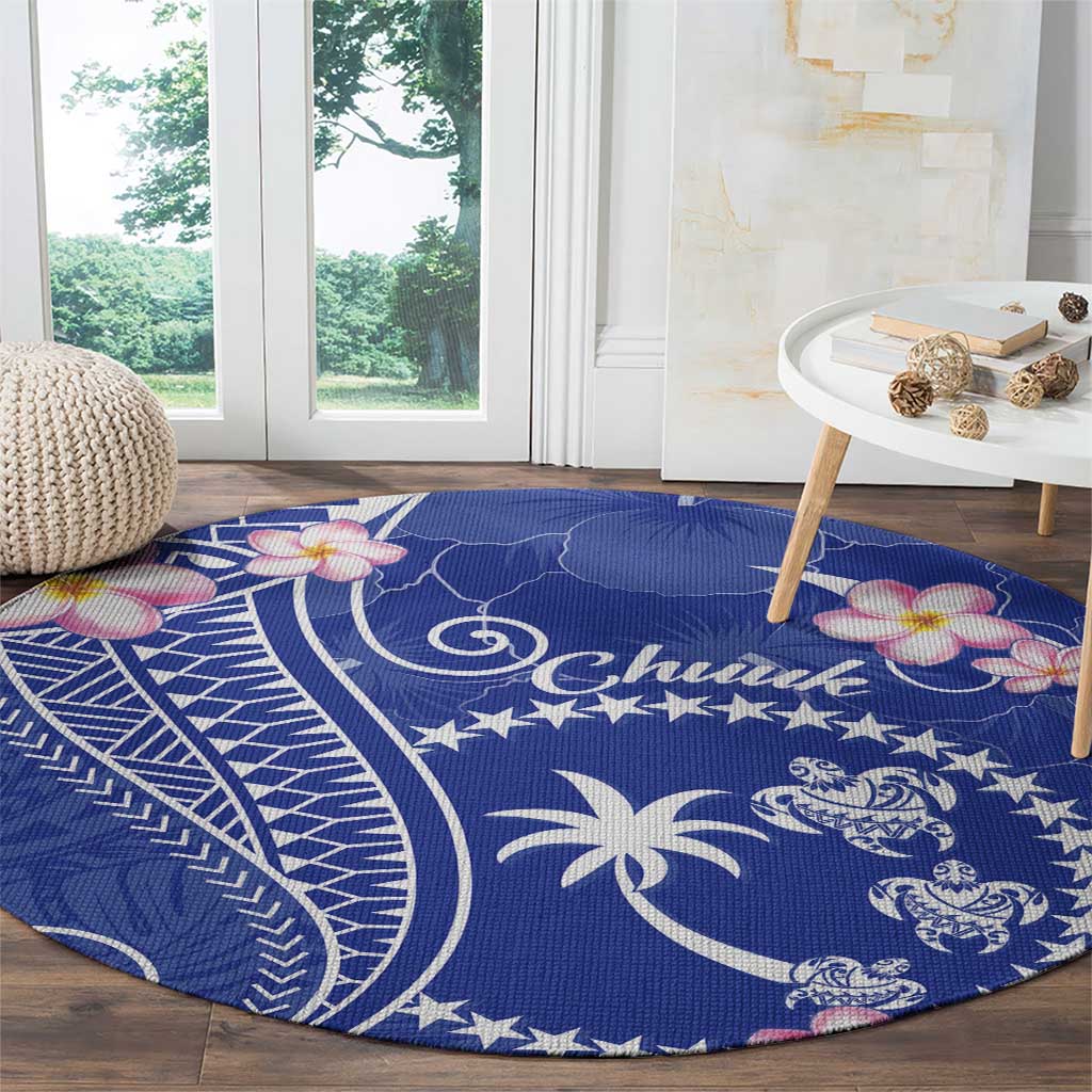 FSM Chuuk Constitution Day Round Carpet Frangipani Flowers Polynesian Curves Style