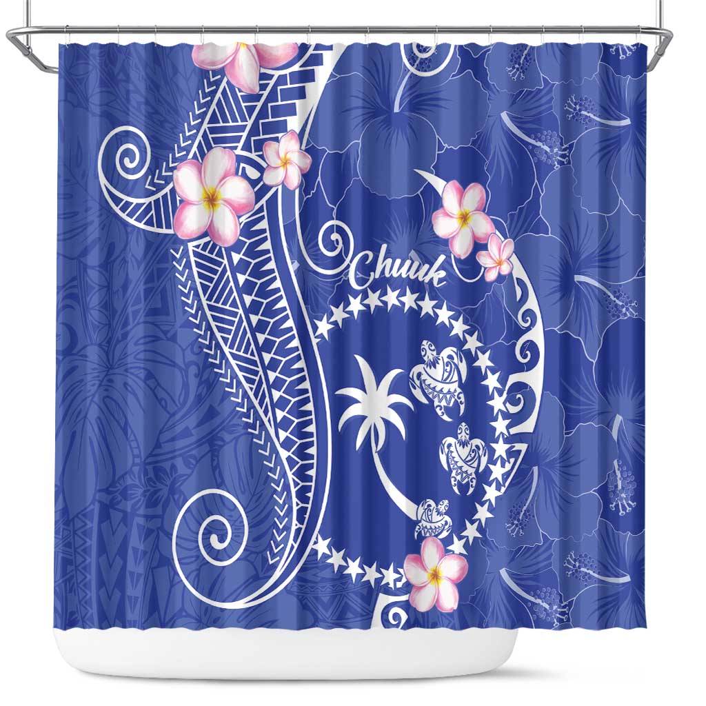 FSM Chuuk Constitution Day Shower Curtain Frangipani Flowers Polynesian Curves Style LT14 Blue - Polynesian Pride