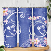 FSM Chuuk Constitution Day Skinny Tumbler Frangipani Flowers Polynesian Curves Style