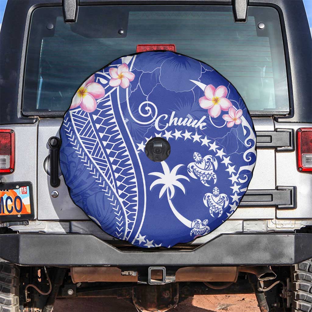 FSM Chuuk Constitution Day Spare Tire Cover Frangipani Flowers Polynesian Curves Style LT14 Blue - Polynesian Pride