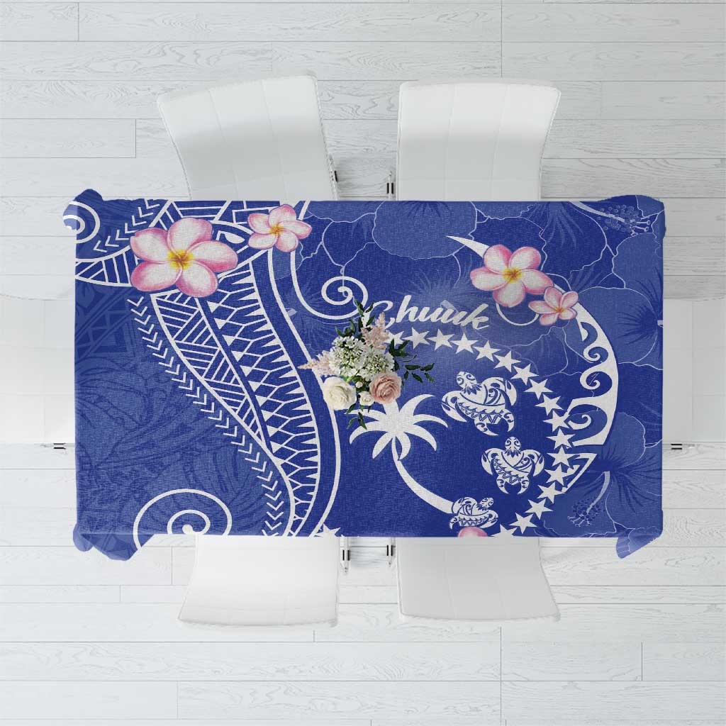 FSM Chuuk Constitution Day Tablecloth Frangipani Flowers Polynesian Curves Style LT14 Blue - Polynesian Pride
