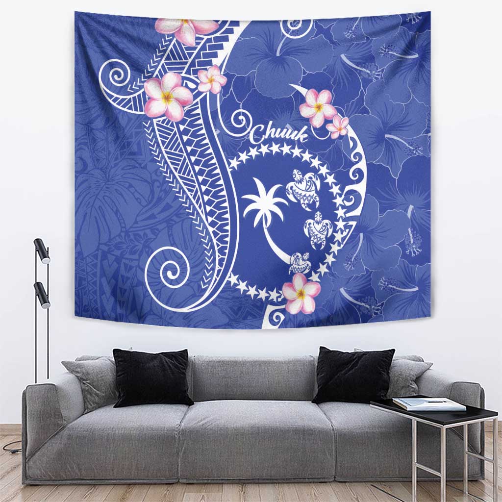 FSM Chuuk Constitution Day Tapestry Frangipani Flowers Polynesian Curves Style LT14 Blue - Polynesian Pride