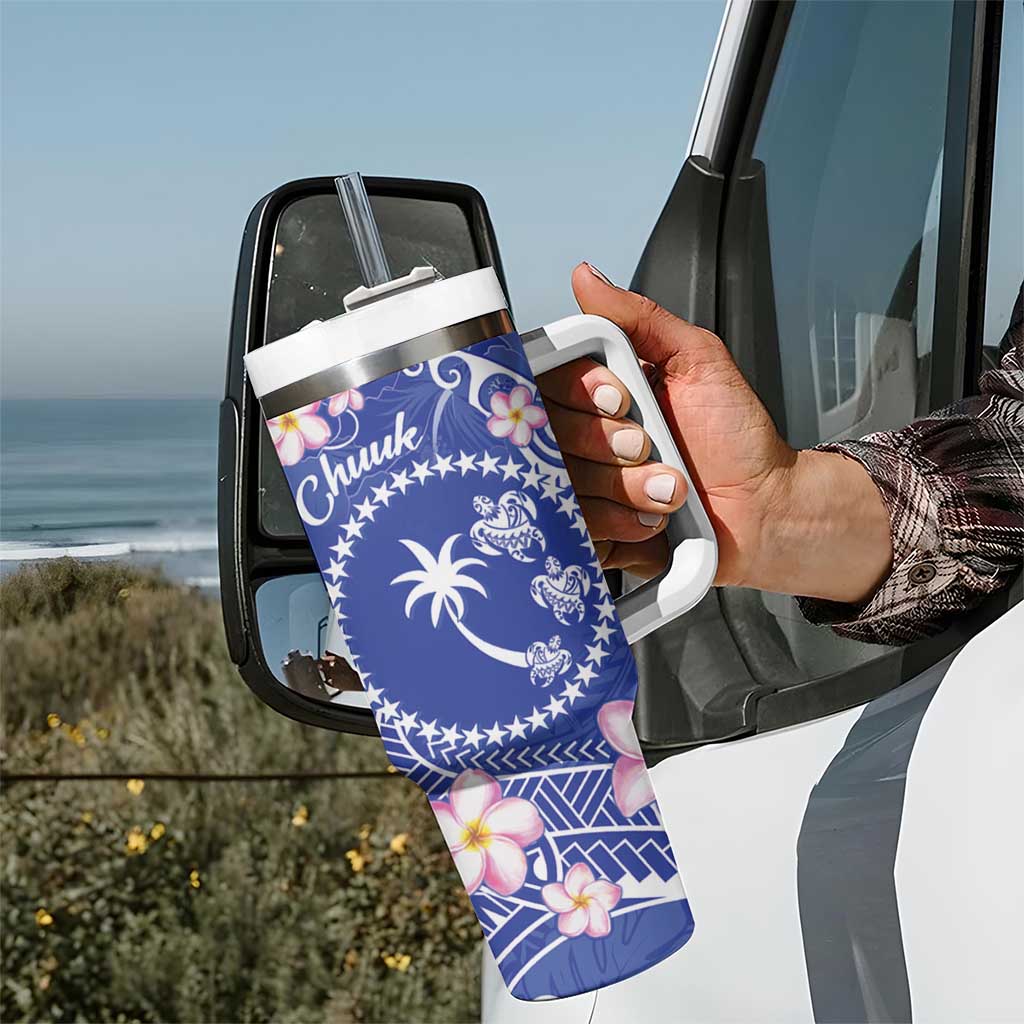 FSM Chuuk Constitution Day Tumbler With Handle Frangipani Flowers Polynesian Curves Style