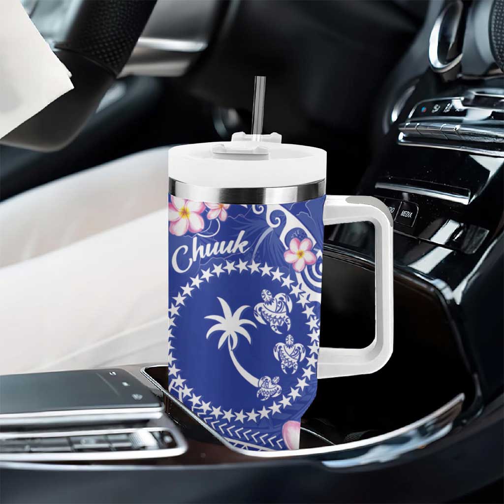 FSM Chuuk Constitution Day Tumbler With Handle Frangipani Flowers Polynesian Curves Style