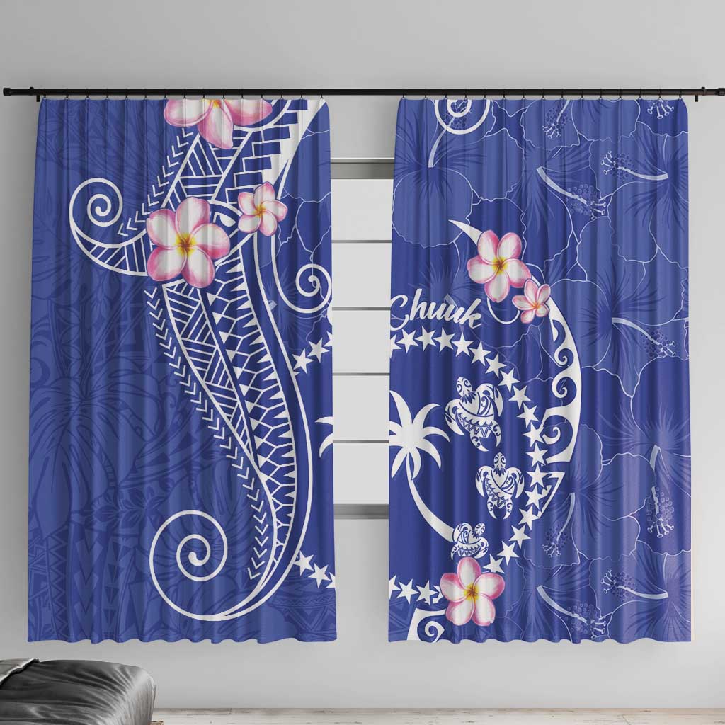 FSM Chuuk Constitution Day Window Curtain Frangipani Flowers Polynesian Curves Style LT14 With Hooks Blue - Polynesian Pride