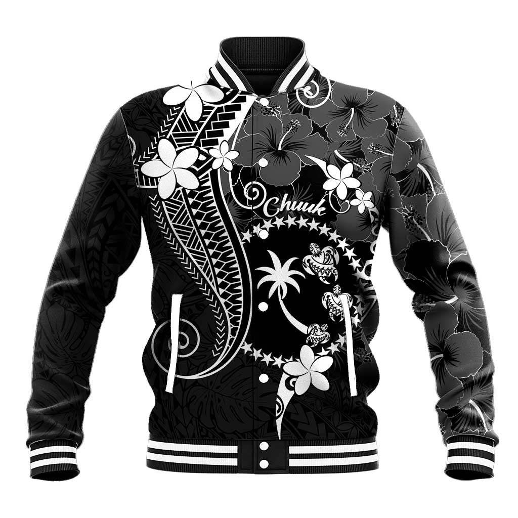 FSM Chuuk Baseball Jacket Turtle Tropical Flowers Polynesian - Black LT14 Unisex Black - Polynesian Pride