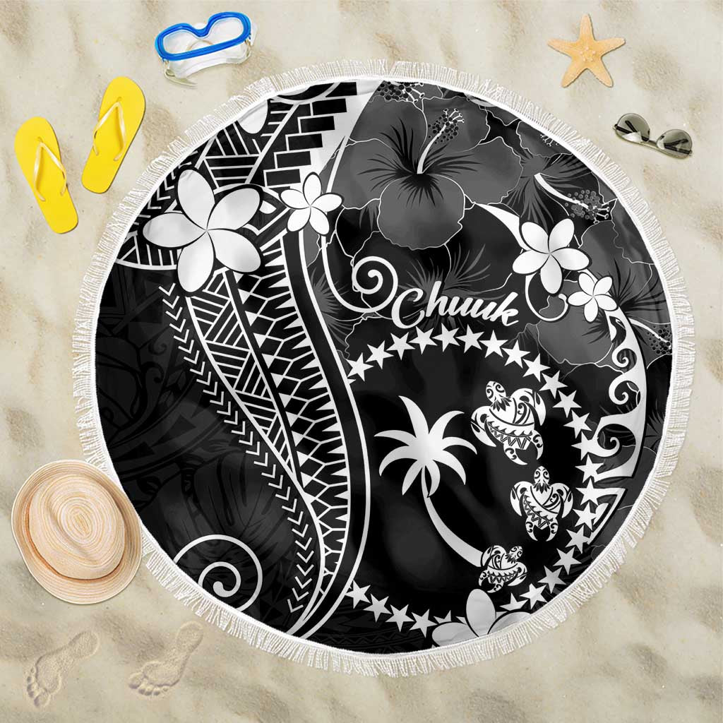 FSM Chuuk Beach Blanket Turtle Tropical Flowers Polynesian - Black LT14 One Size 150cm Black - Polynesian Pride